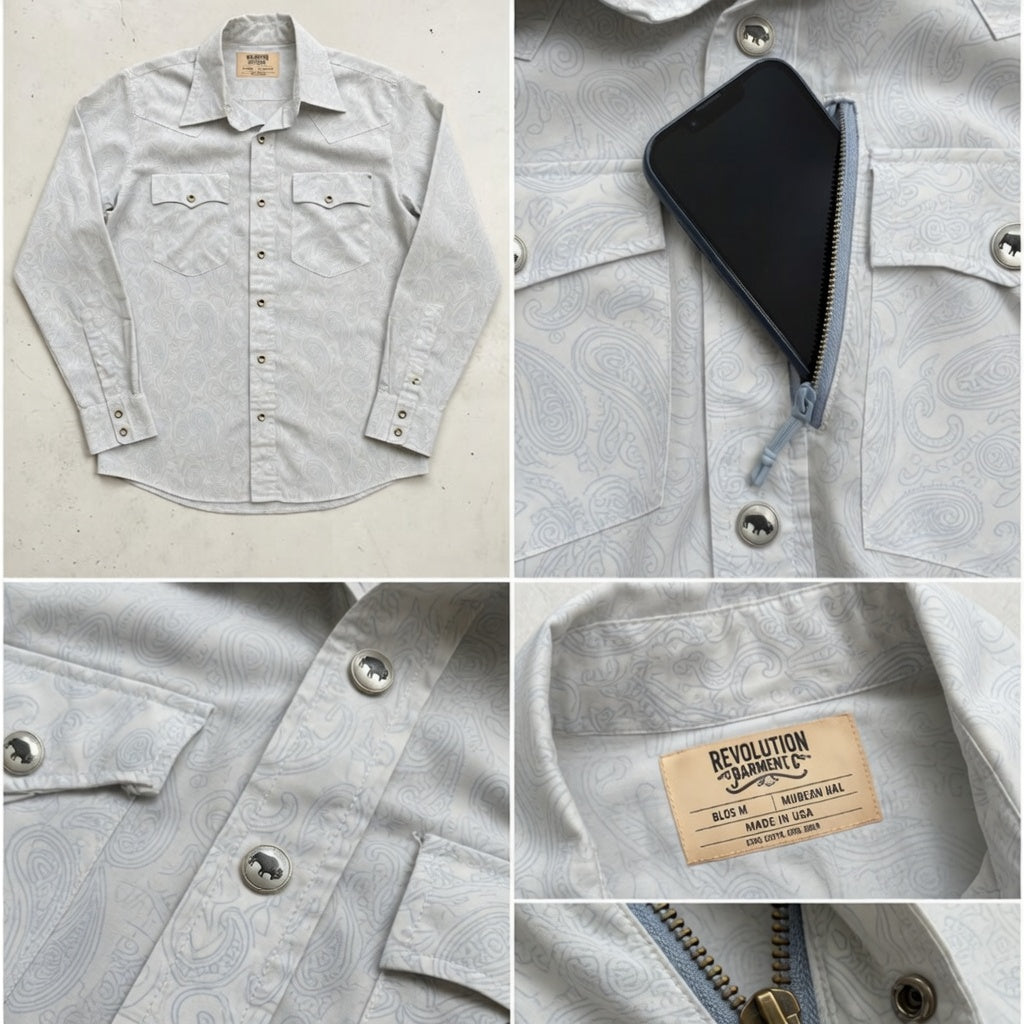 Revolution Apparel Co. Glenrio Ghost Bison Pearl Snap - Asset Frame Specification