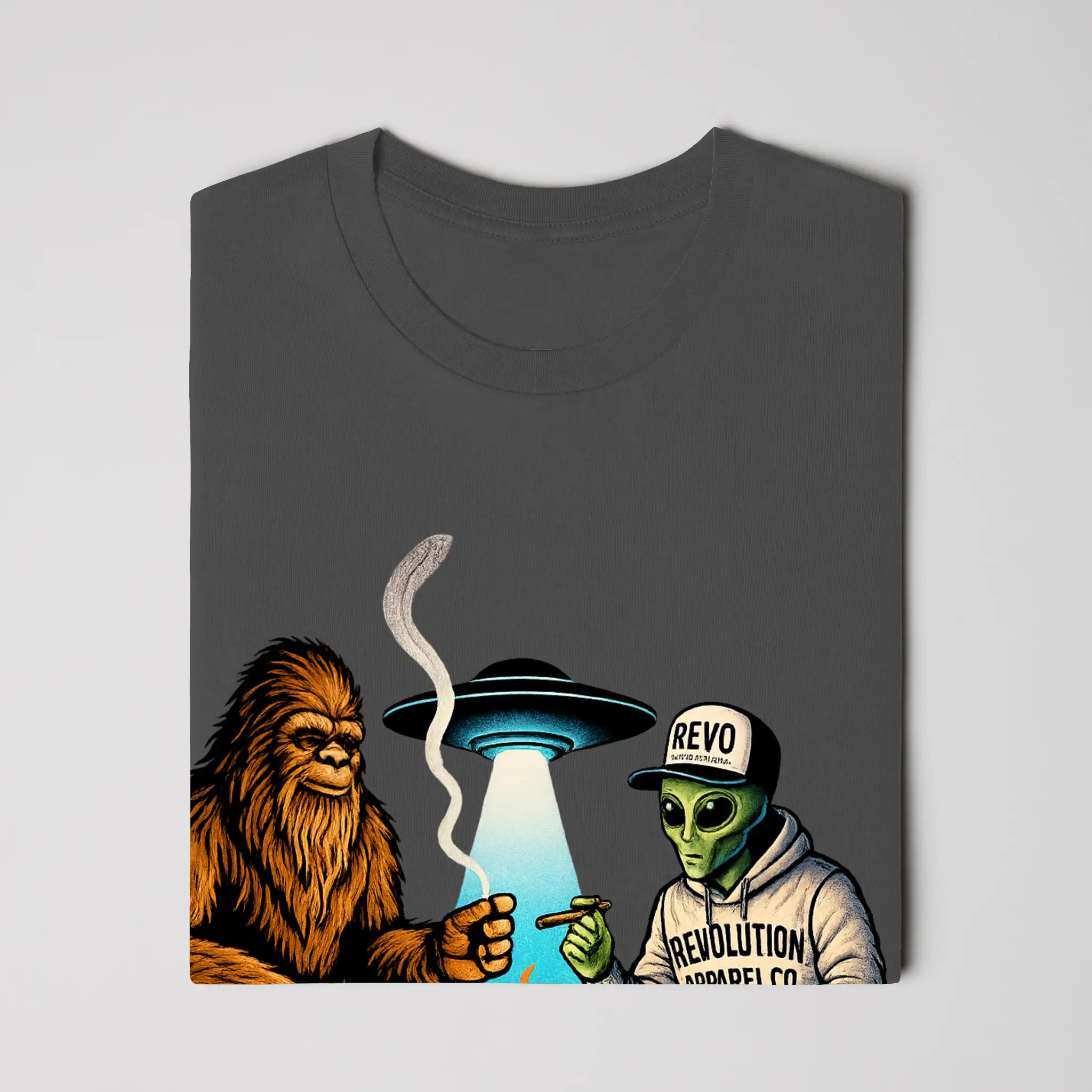 Revolution Apparel Co. Joint Operations Ultra Soft Preshrunk Tee – Bigfoot & Alien Campfire Graphic