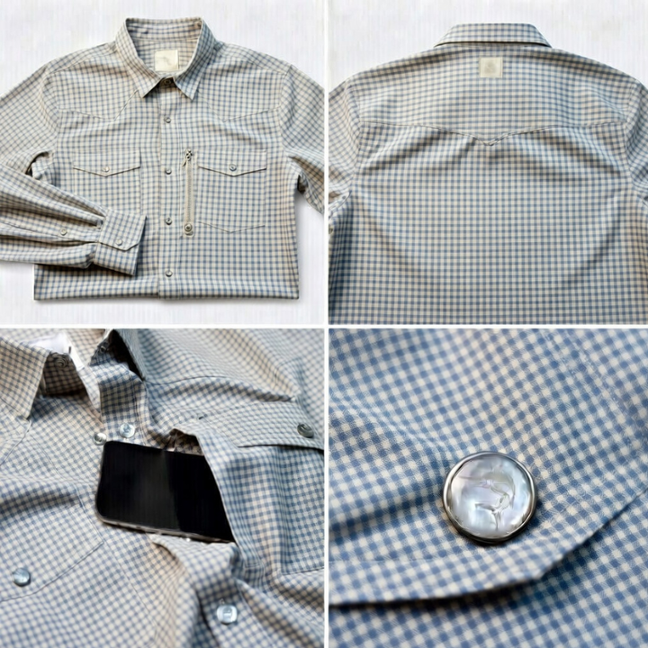 SaltWater Troubadour Gulf Shores Tidepool performance fishing shirt with UltraCast fabric and Western pearl snaps.