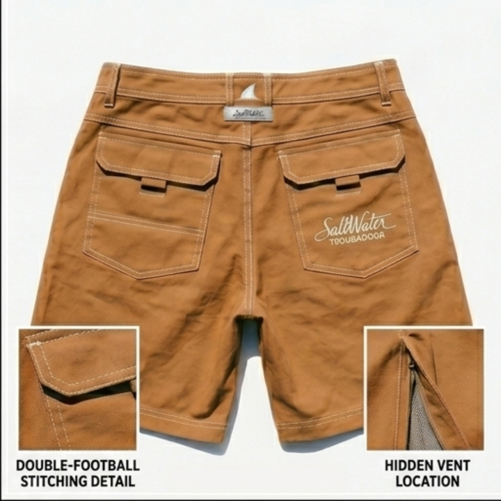 SaltWater Troubadour RipStop Performance Fishing Shorts in Burnt Ochre - Alternate View