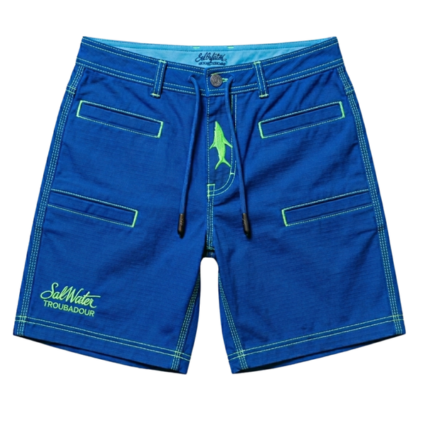 SaltWater Troubadour RipStop Performance Fishing Shorts Blue Denim S