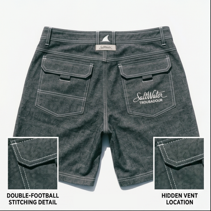 SaltWater Troubadour RipStop Performance Fishing Shorts in Charcoal - Alternate View