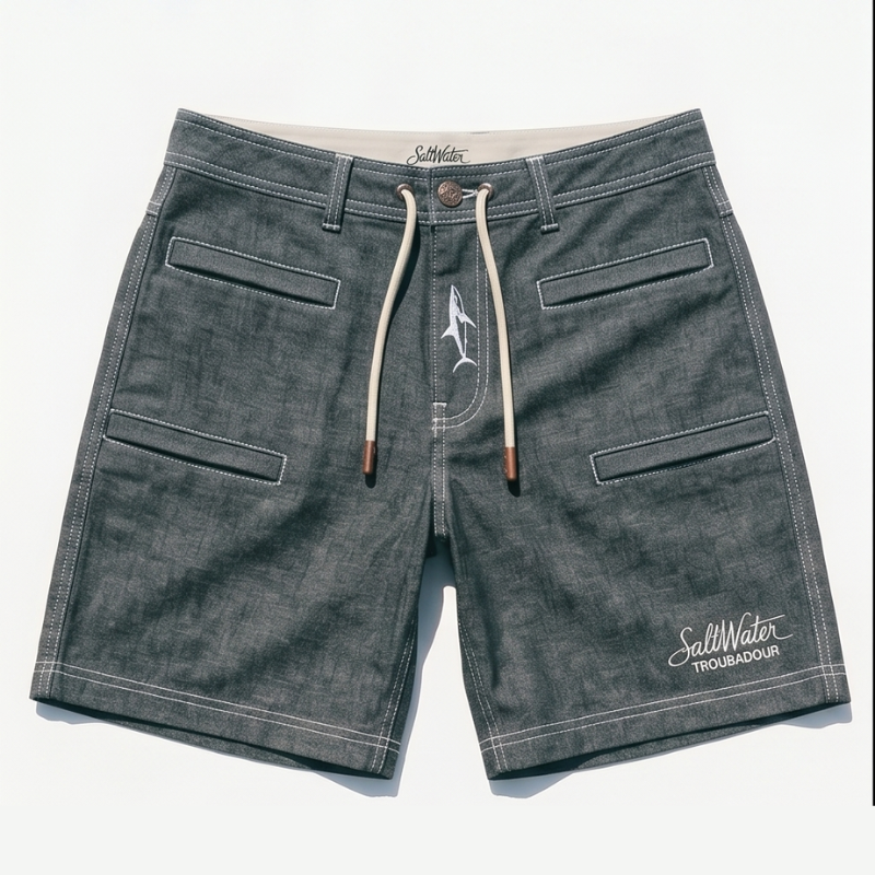 SaltWater Troubadour RipStop Performance Fishing Shorts in Charcoal - Front View