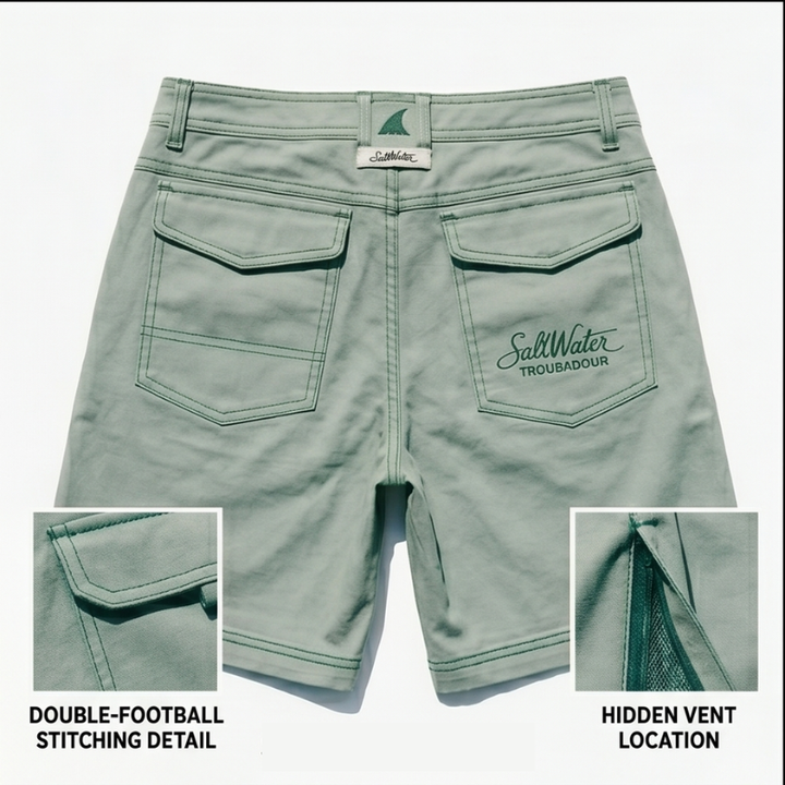 SaltWater Troubadour RipStop Performance Fishing Shorts in Slate Green - Alternate View