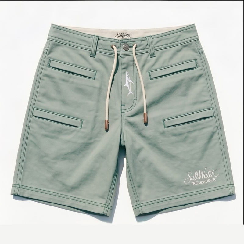SaltWater Troubadour RipStop Performance Fishing Shorts in Slate Green - Front View