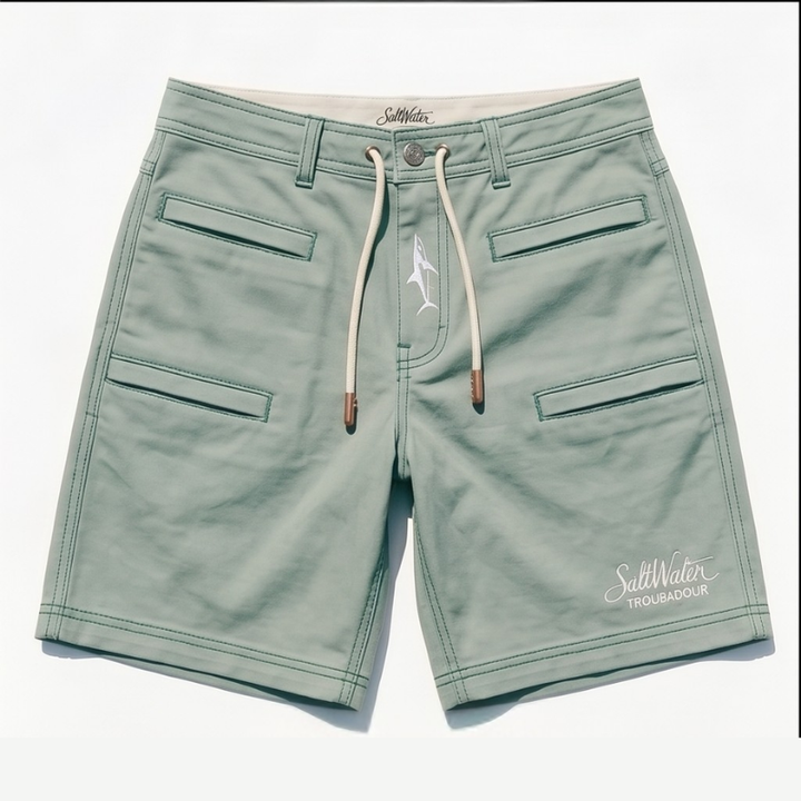 SaltWater Troubadour RipStop Performance Fishing Shorts in Slate Green - Front View