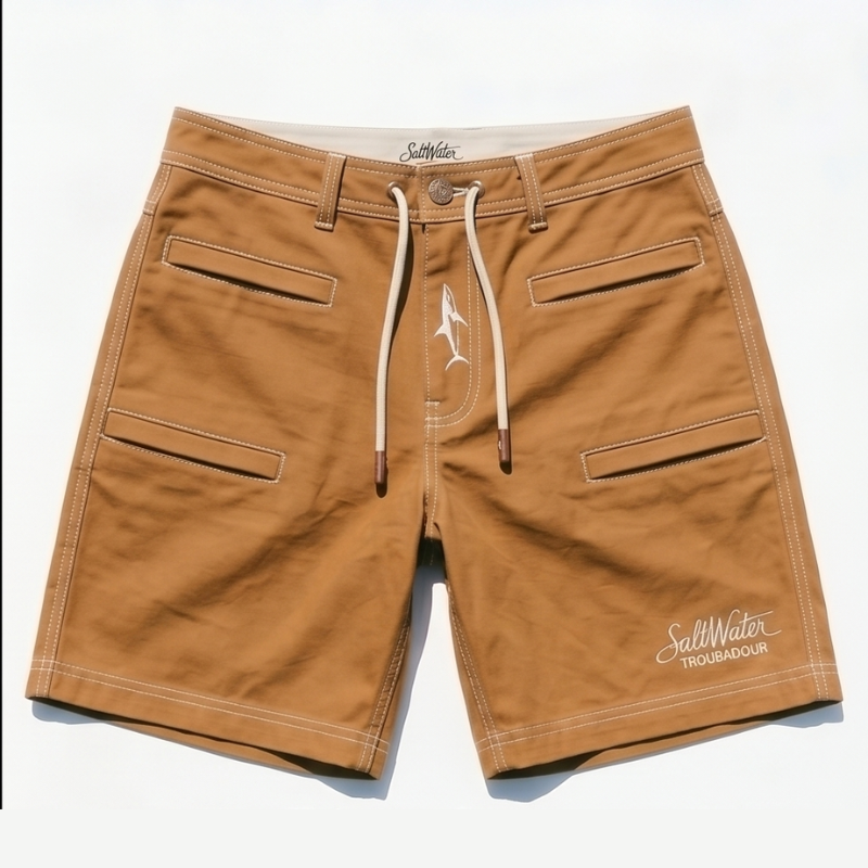 SaltWater Troubadour RipStop Performance Fishing Shorts in Sandstone - Front View